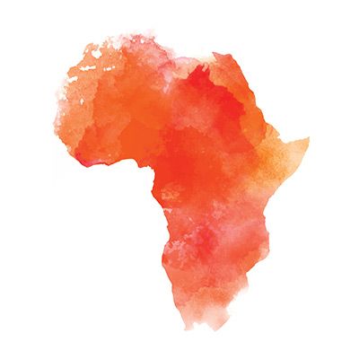 Aquarellzeichnung des afrikanischen Kontinents in warmen Rottönen